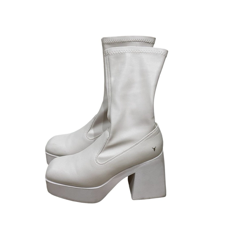 Windsor Smith White Stretch Sock Platform Block Heel Boots Size 10